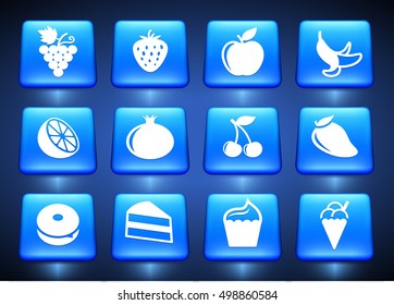 Food Meat and Junk food on Blue Square Buttons