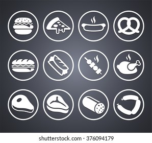 Food Meat and Junk food on Grey Round Buttons