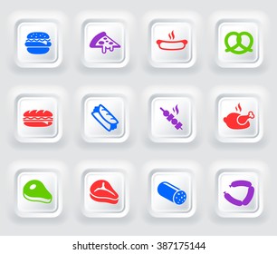 Food Meat and Junk food on White Bevel Square Buttons