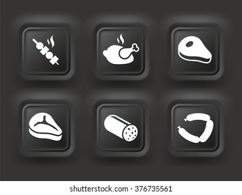 Food and Meat on Black Bevel Square Buttons