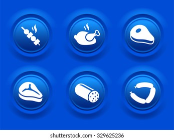 Food and Meat on Blue Bevel Buttons