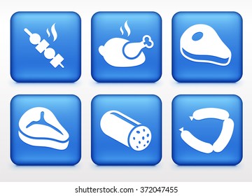 Food and Meat on Blue Square Buttons