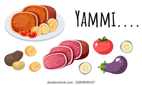 Food meat restaurant dish ingredient abstract concept set. Vector graphic design illustration