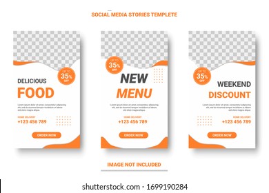 Food menu banner social media post. Editable social media templates for promotions on the Food menu. Set of social media story and post frames. Layout design for marketing on social media.