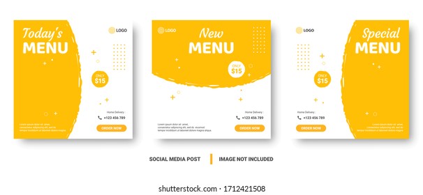 Food menu banner social media post. Editable social media templates for promotions on the Food menu. Set of social media story and post frames. Layout design for marketing on social media.