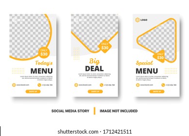 Food menu banner social media post. Editable social media templates for promotions on the Food menu. Set of social media story and post frames. Layout design for marketing on social media.
