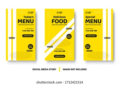 Food menu banner social media post. Editable social media templates for promotions on the Food menu. Set of social media story and post frames. Layout design for marketing on social media.