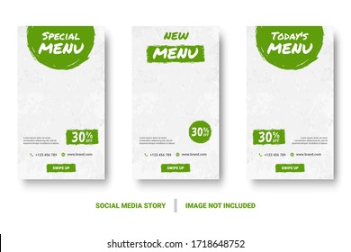 Cartel del menú de comida en medios sociales. Plantillas editables de medios sociales para promociones en el menú de alimentos. Conjunto de artículos en medios sociales y marcos de publicaciones. Diseño de diseño para marketing en medios sociales.