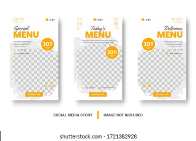 Food menu banner social media post. Editable social media templates for promotions on the Food menu. Set of social media story and post frames. Layout design for marketing on social media.