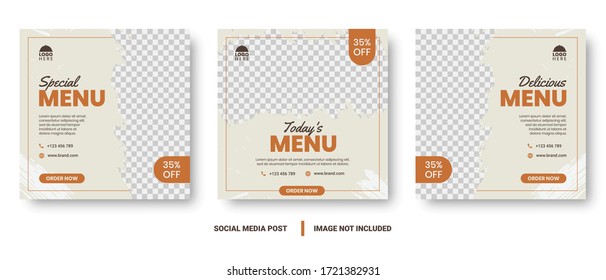 Food Menu Banner Social Media Post. Editable Social Media Templates For Promotions On The Food Menu. Set Of Social Media Story And Post Frames. Layout Design For Marketing On Social Media.