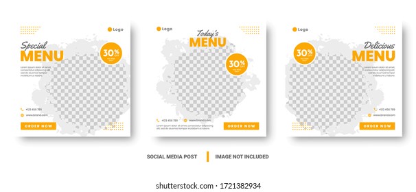 Food menu banner social media post. Editable social media templates for promotions on the Food menu. Set of social media story and post frames. Layout design for marketing on social media.