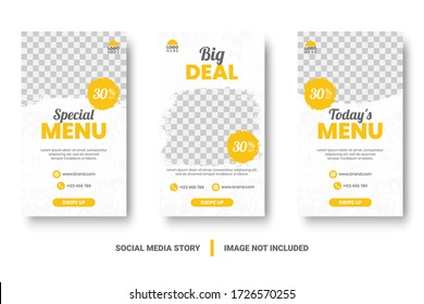 Food menu banner social media post. Editable social media templates for promotions on the Food menu. Set of social media story and post frames. Layout design for marketing on social media.