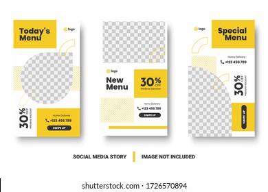 Food menu banner social media post. Editable social media templates for promotions on the Food menu. Set of social media story and post frames. Layout design for marketing on social media.