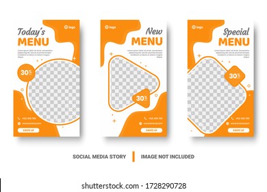 Food menu banner social media post. Editable social media templates for promotions on the Food menu. Set of social media story and post frames. Layout design for marketing on social media.