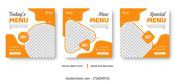 Food menu banner social media post. Editable social media templates for promotions on the Food menu. Set of social media story and post frames. Layout design for marketing on social media.