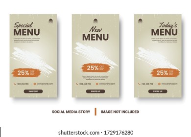 Cartel del menú de comida en medios sociales. Plantillas de medios sociales editables para promociones en el menú Comida. Conjunto de artículos en medios sociales y marcos de publicaciones. Diseño de diseño para marketing en medios sociales.