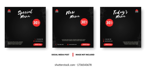 Food menu banner social media post. Editable social media templates for promotions on the Food menu. Set of social media story and post frames. Layout design for marketing on social media.