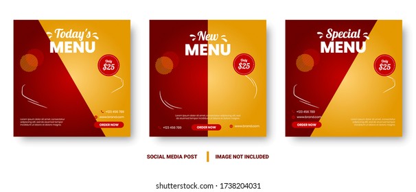 Food Menu Banner Social Media Post. Editable Social Media Templates For Promotions On The Food Menu. Set Of Social Media Story And Post Frames. Layout Design For Marketing On Social Media.