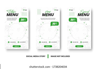 Food menu banner social media post. Editable social media templates for promotions on the Food menu. Set of social media story and post frames. Layout design for marketing on social media.