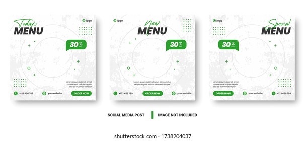 Food menu banner social media post. Editable social media templates for promotions on the Food menu. Set of social media story and post frames. Layout design for marketing on social media.
