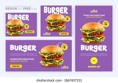 Food menu banner social media post. Editable social media templates for promotions on the Food menu. Set of social media story and post frames. Layout design for marketing on social media.