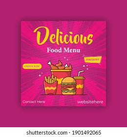 Food menu banner social media post. Editable social media templates for promotions on the Food menu. Set of social media story and post frames. Layout design for marketing on social media.