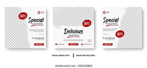 Food menu banner social media post. Editable social media templates for promotions on the Food menu. Set of social media story and post frames. Layout design for marketing on social media.