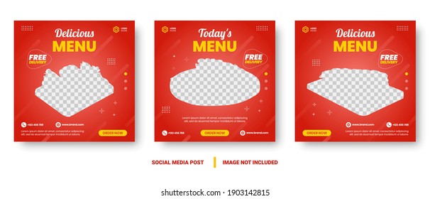 Food menu banner social media post. Editable social media templates for promotions on the Food menu. Set of social media story and post frames. Layout design for marketing on social media.
