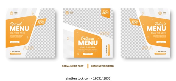 Food menu banner social media post. Editable social media templates for promotions on the Food menu. Set of social media story and post frames. Layout design for marketing on social media.