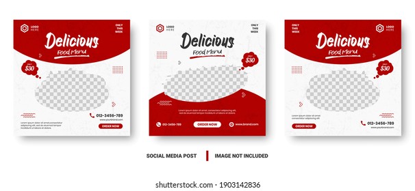 Food menu banner social media post. Editable social media templates for promotions on the Food menu. Set of social media story and post frames. Layout design for marketing on social media.