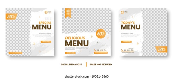 Food menu banner social media post. Editable social media templates for promotions on the Food menu. Set of social media story and post frames. Layout design for marketing on social media.