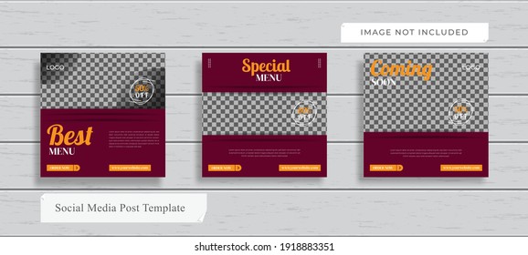 Food Menu Banner or Social Media Post Design Template in 1:1 
Colorways included. Can be adapt to Brochure, Magazine, Poster, 
Corporate Presentation, Portfolio, Flyer, Website.