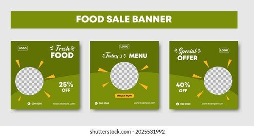 Food menu banner social media post. Set of editable social media templates for promotions on the food menu. Layout design background for digital marketing with green color. Vector illustration