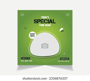 Food menu banner social media post. Fast food restaurant business marketing social media post design. Vegetable. Junk Food