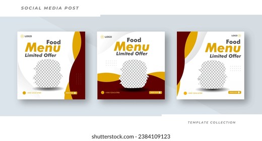 Food menu banner social media post template design. Suitable for Social Media Post Restaurant menu banner social media post.