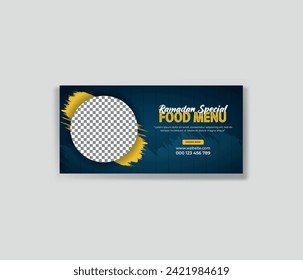 Food menu banner social media post. Ramadan special Food menu Banner Design. Food banner advertising discount sale offer template social media food cover post design.