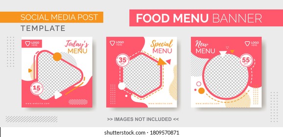 Food Menu Banner Template, Social Media  Post Tamplate with pink and orange color