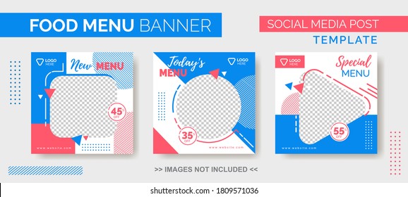 Food Menu Banner Template, Social Media Post  Template with blue and pink color