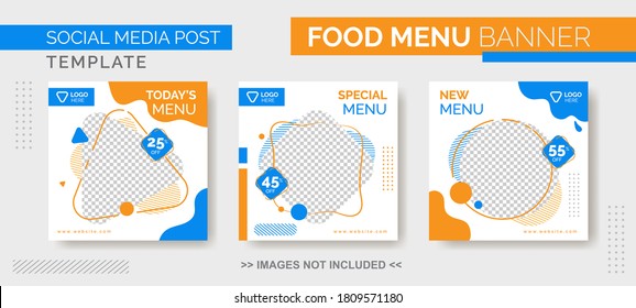 Food Menu Banner Template,  Social Media Post Template with blue and orange color