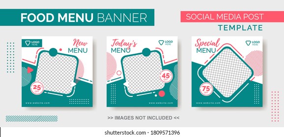 Food Menu Banner Template, Social Media Post Template with blue and orange color