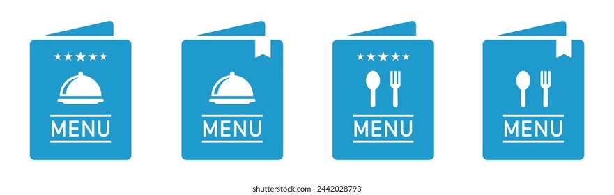 Icono de libro de menú de comida. Icono de menú de libro de restaurante, ilustración vectorial