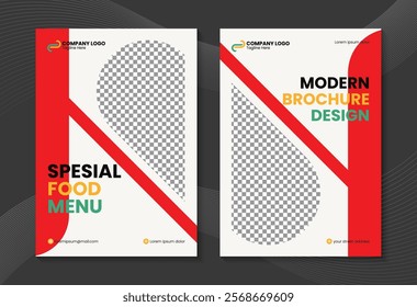 Food menu brochure design templates in A4 size. Suitable for restaurants, cafes, and food businesses looking for a modern and organized menu display.