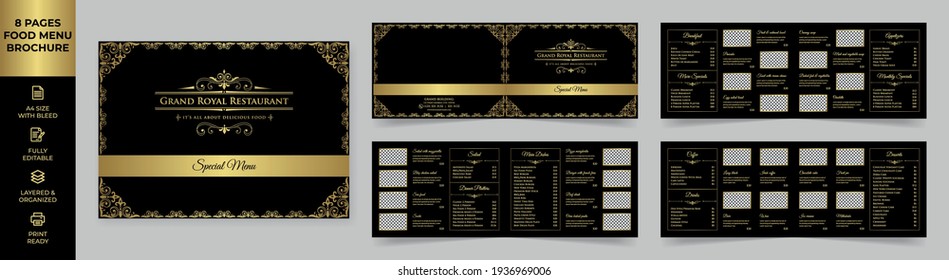 Food Menu Brochure Template, Landscape Food Menu Brochure Template, Luxury Menu simple style and modern layout