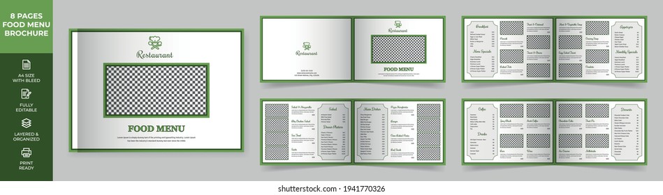 Food Menu Brochure Template, Landscape Food Menu Brochure, Healthy Food Menu Simple Style And Modern Layout