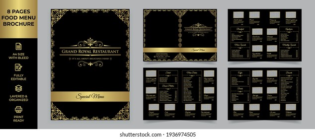 Food Menu Brochure Template, Luxury Menu simple style and modern layout