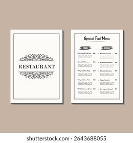 Food Menu Card Design for Buffet and Catering Services. Clean Layout Flyer for Wedding, Event, or Corporate Catering. Classy Restaurant Menu Mockup Template. Tasty Food Flyer Design for Restaurant.
