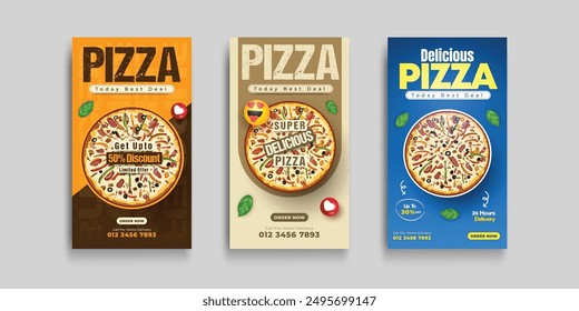 Food menu and delicious pizza instagram story ads bundle template