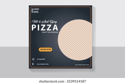 Food menu and delicious pizza social media post template
