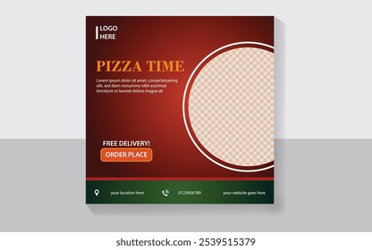 Food menu and delicious pizza social media post template