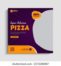 Food menu and delicious pizza social media post or web banner template